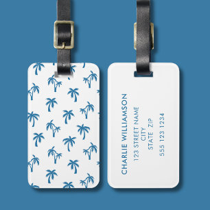 Étiquette À Bagage Motif tropical palmier bleu blanc