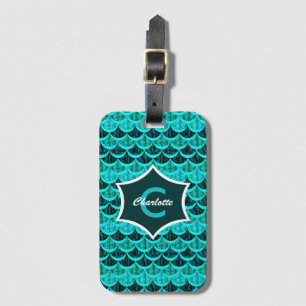 Étiquette À Bagage Motif Turquoise de l'échelle de sirène personnalis