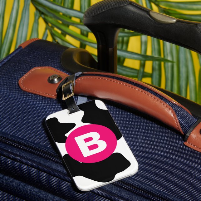 Étiquette À Bagage Motif vache fantaisie patch rose monogramme (Insitu Rectoal 1)