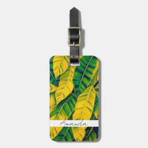 Étiquette À Bagage Motif vibrant à feuilles de bananier vert et jaune