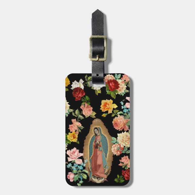 Étiquette À Bagage Motif vintage rose de Guadalupe (Devant Vertical)