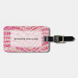 Étiquette À Bagage Motif zèbre paillettes rose blush féminin