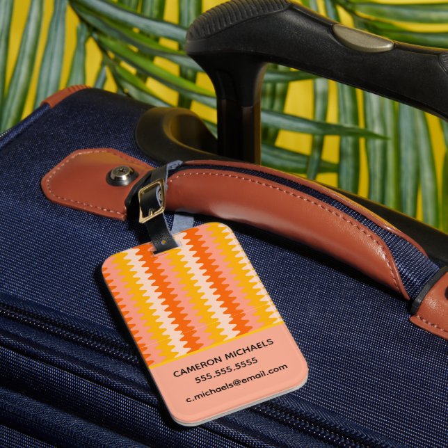 Étiquette À Bagage Motif Zig Zag Moderne Jaune, Orange & Blanc (Insitu Rectoal 1)