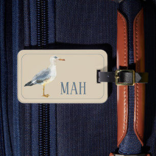 Étiquette À Bagage Mouette de plage à l'aquarelle Personnalisée