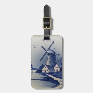 Étiquette À Bagage Moulin à vent bleu blanc Delft antique