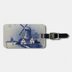 Étiquette À Bagage Moulin à vent bleu blanc Delft antique