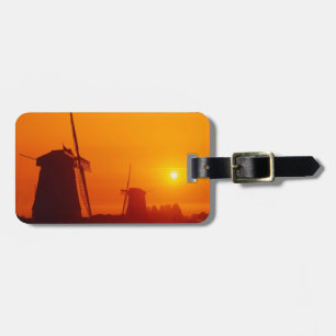 Étiquette À Bagage Moulins à vent au coucher du soleil, Schermerhorn,
