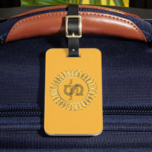 Étiquette À Bagage Moutarde Personnalisée Jaune avec Cadre Doré