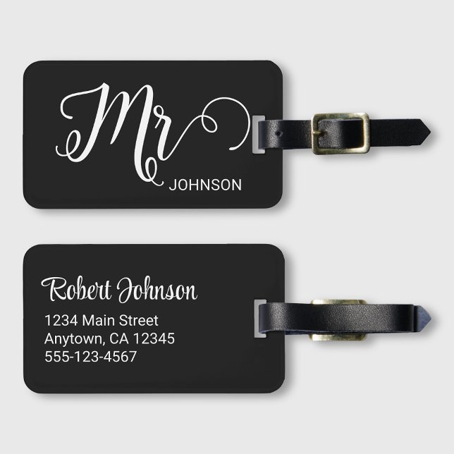 Étiquette À Bagage Mr Personalized Elegant Script Groom Name Black (Créateur téléchargé)