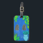 Étiquette À Bagage Mur Jardin Bleu Majorque Maroc<br><div class="desc">Joli mur bleu et des plantes colorés,  dessinés à la main par moi pour vous ! Jetez un oeil à mon magasin pour plus !</div>