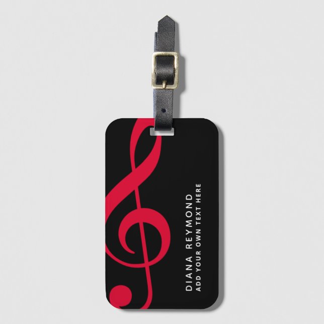 Étiquette À Bagage musicien voyage rouge treble clef noir (Devant Vertical)