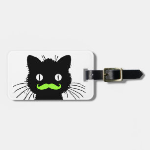 ÉTIQUETTE À BAGAGE MUSTACHE VERTE, CHAT NOIR