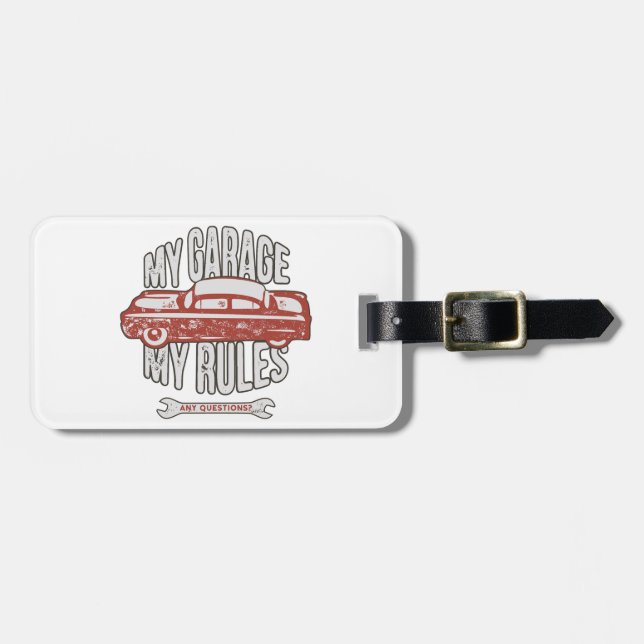 Étiquette À Bagage My Rules Classic Red Car Retro Mechanic (Devant horizontal)