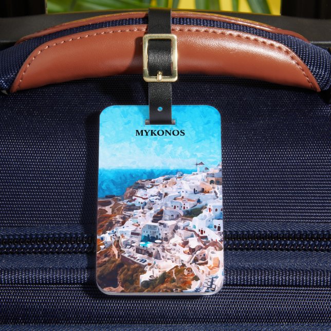Étiquette À Bagage Mykonos Grèce aquarelle peinture (Insitu Rectoal 2)
