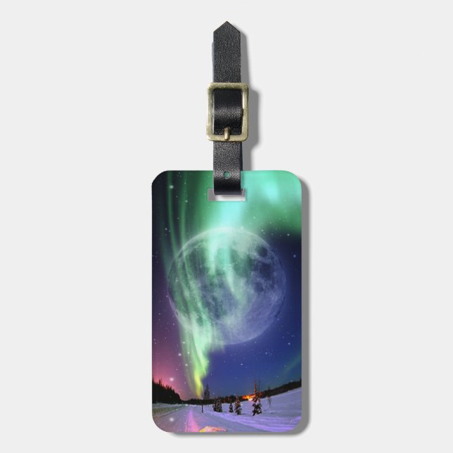 Étiquette À Bagage Mystic Belle brillante grande pleine lune bleue (Devant Vertical)