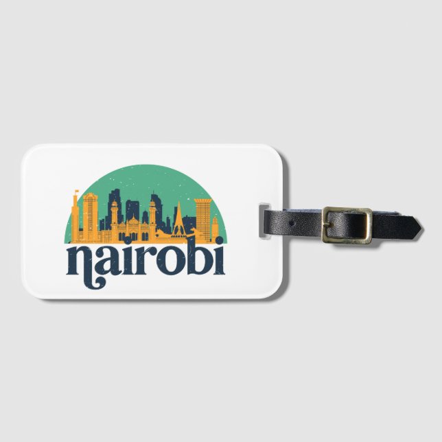 Étiquette À Bagage Nairobi Kenya City Skyline Retro Cityscape Art (Devant Horizontal)