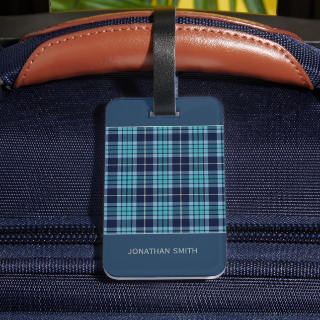Étiquette À Bagage Navy Blue Scottish Tartan Pattern (Verso Insitu 4)