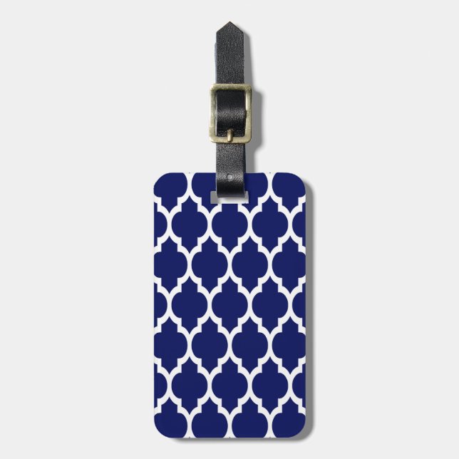 Étiquette À Bagage Navy Blue White Moroccan Quatrefoil (Devant Vertical)