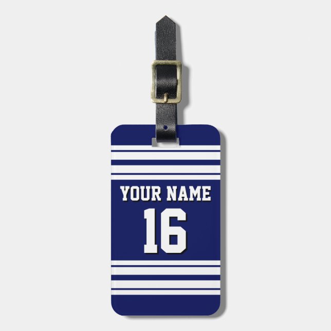 Étiquette À Bagage Navy Blue White Team (Devant Vertical)