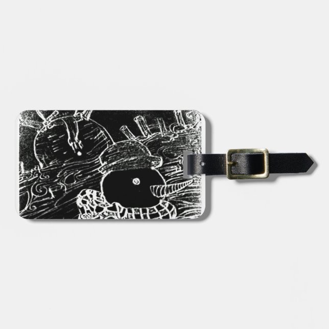 Étiquette À Bagage Neige et Yaie en noir Noël (Devant horizontal)