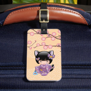 Étiquette À Bagage Neko Kokeshi Poupée - Cat Ears Geisha Girl