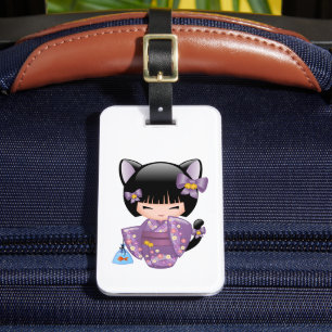 Étiquette À Bagage Neko Kokeshi Poupée - Cat Ears Geisha Girl