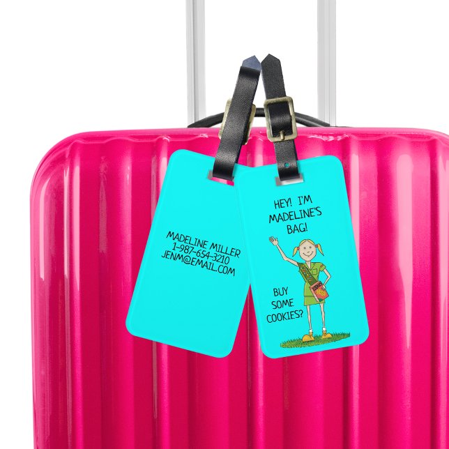 Étiquette À Bagage Neon BLUE Girl Scout JUNIOR | Personnalisé (Créateur téléchargé)