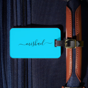 Étiquette À Bagage Neon Blue, Typographie, Personnaliser
