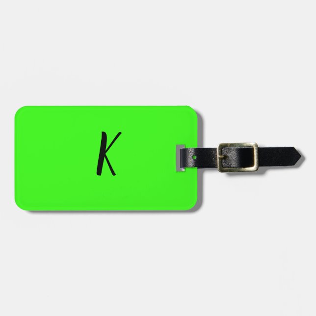 Étiquette À Bagage Neon Green Monograms Script Mariage Cadeau Favoris (Devant horizontal)