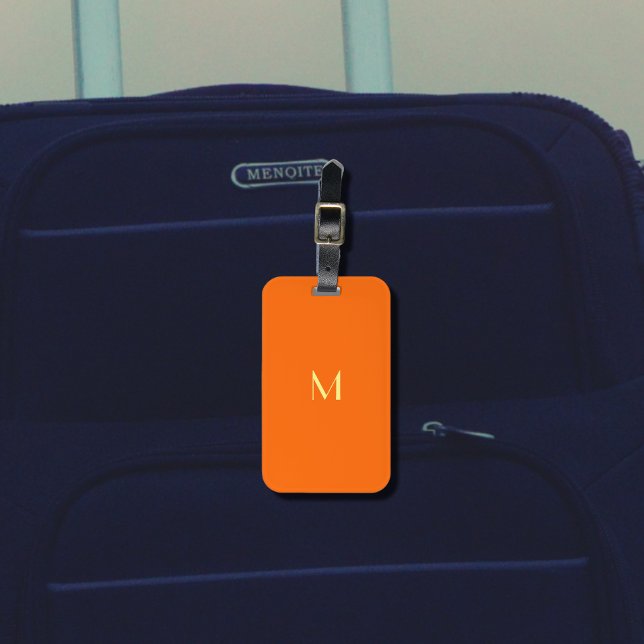 Étiquette À Bagage néon orange - ajouter monogramme (Créateur téléchargé)