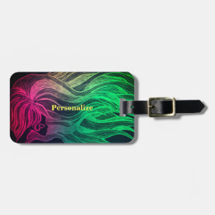 Étiquette À Bagage Neon Psychedelic Wavy Cheveux Personnaliser Voyage