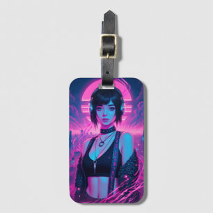 Étiquette À Bagage Neon Retro Cyber Punk Rock Girl Poster