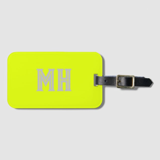 Étiquette À Bagage Neon Yellow Monogrammed tendance Voyage brillant (Devant Horizontal)