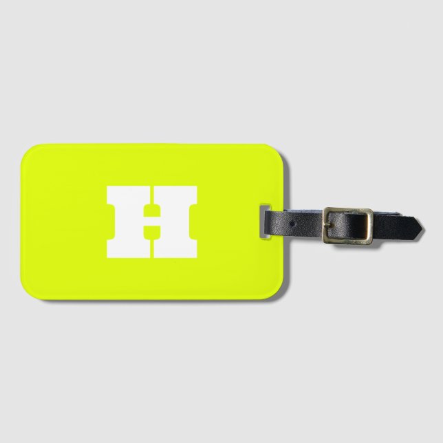 Étiquette À Bagage Neon Yellow Monogrammed tendance Voyage brillant (Devant Horizontal)