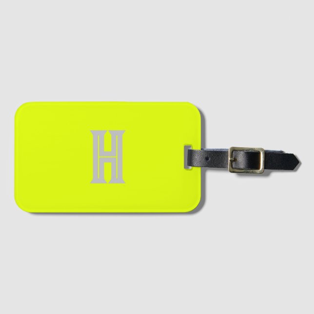 Étiquette À Bagage Neon Yellow Monogrammed tendance Voyage brillant (Devant Horizontal)