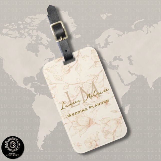 Étiquette À Bagage Neutral Wildflower Monogram Business Travel (Neutral Wildflower Monogram Business Travel Luggage Tag)