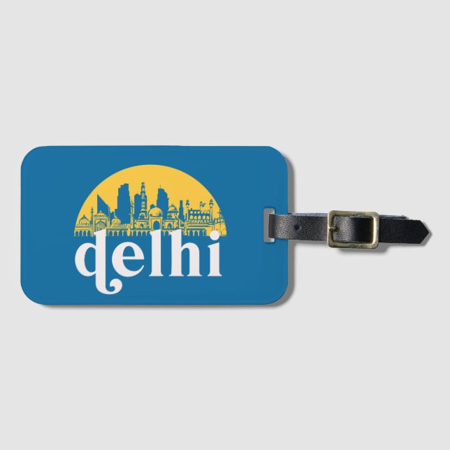 Étiquette À Bagage New Delhi India Retro City Skyline Cityscape Art (Devant Horizontal)