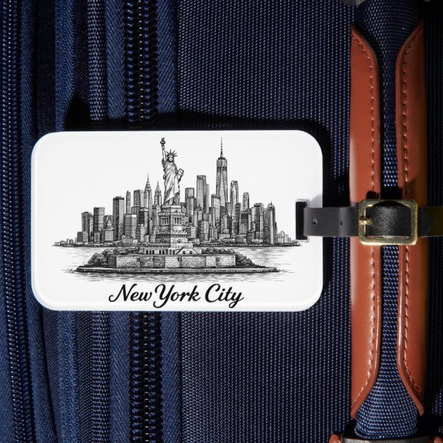 Étiquette À Bagage New York City Skyline Line Art Illustration (Insitu Rectoal 4)
