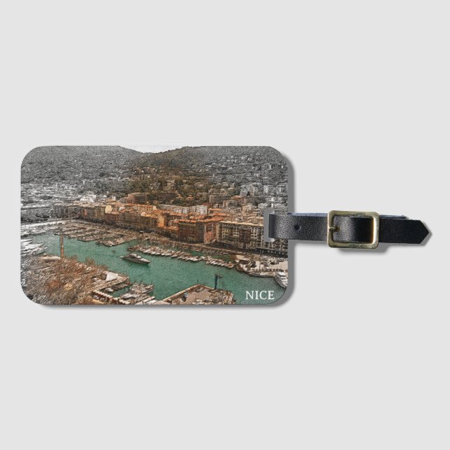 Étiquette À Bagage Nice France Port Lympia Panorama (Devant Horizontal)