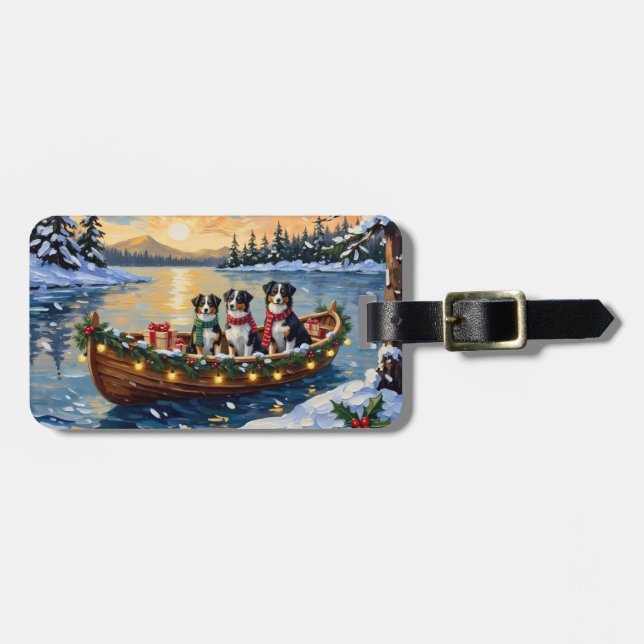 Étiquette À Bagage Noël Australien Shepherd Bateau Vacances (Devant horizontal)