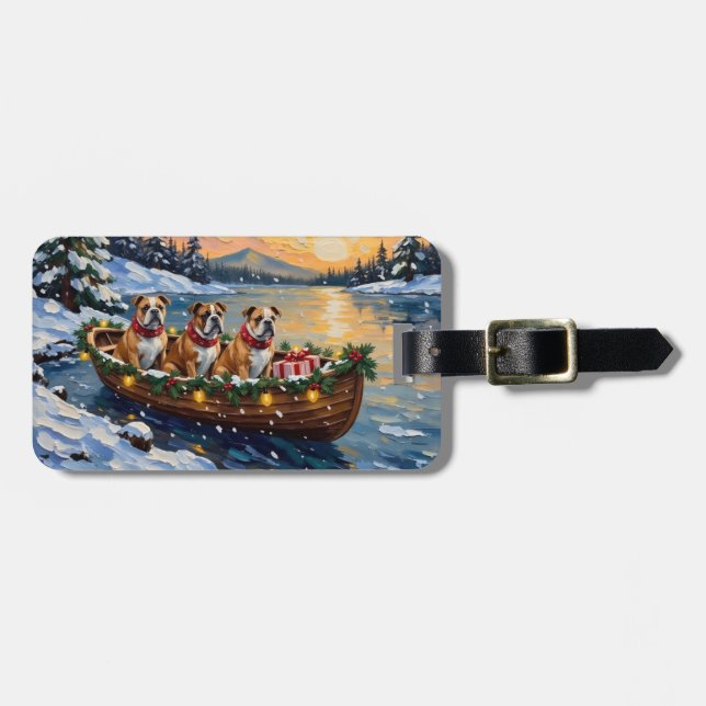 Étiquette À Bagage Noël Bateau de Noël Bulldog (Devant horizontal)