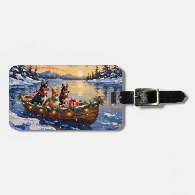 Étiquette À Bagage Noël Bateau de vacances de Kelpie australien (Devant horizontal)