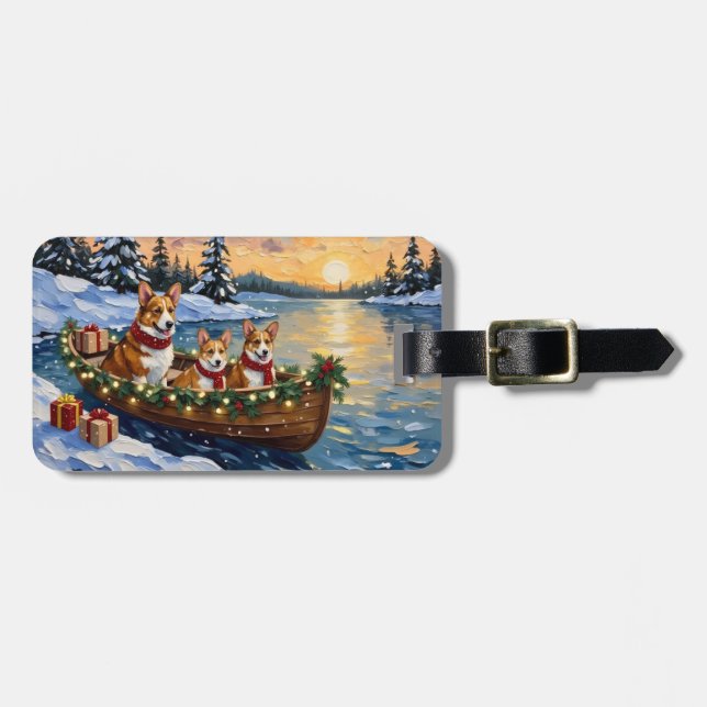 Étiquette À Bagage Noël Corgi Bateau Fêtes (Devant horizontal)