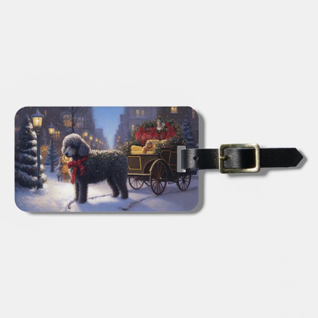 Étiquette À Bagage Noël de la saison festive du caniche (Devant horizontal)