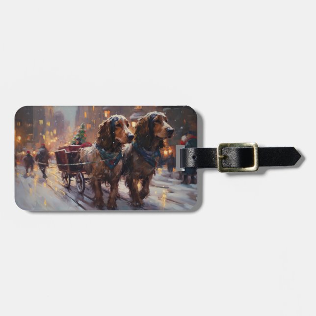 Étiquette À Bagage Noël de l'English Cocker Spaniel en période de fêt (Devant horizontal)