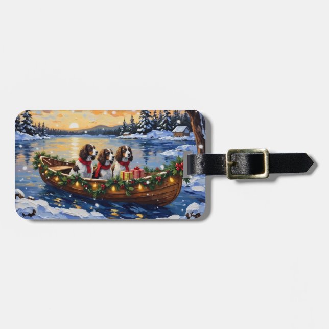 Étiquette À Bagage Noël en bateau avec Springer Spaniel (Devant horizontal)