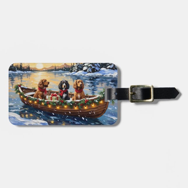 Étiquette À Bagage Noël en bateau avec un Cocker Spaniel (Devant horizontal)