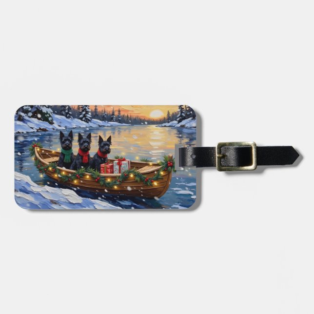 Étiquette À Bagage Noël en bateau avec un Terrier Écossais (Devant horizontal)