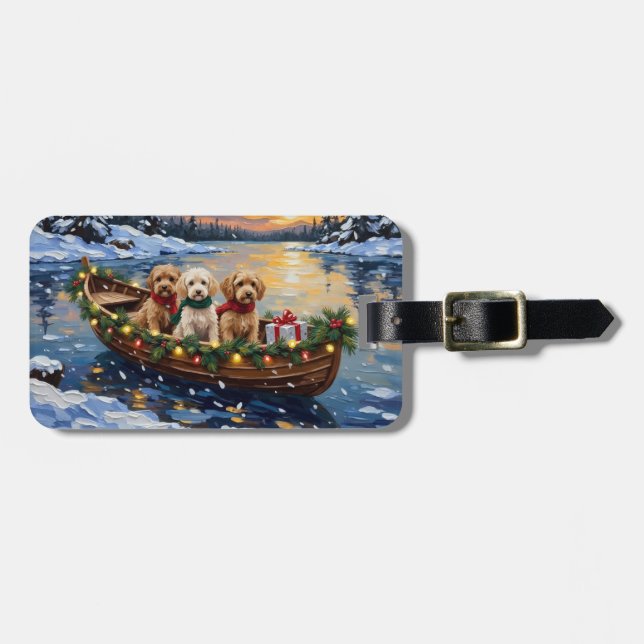 Étiquette À Bagage Noël en bateau pour Cockapoo (Devant horizontal)