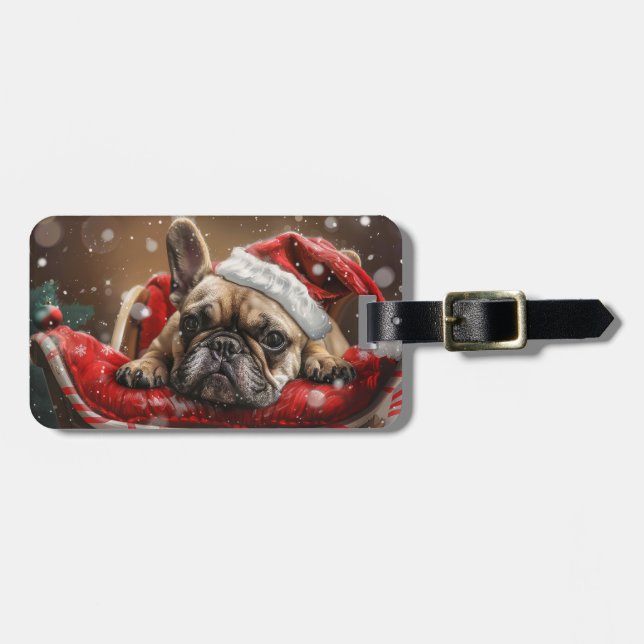 Étiquette À Bagage Noël Festif Bouledogue Français (Devant horizontal)